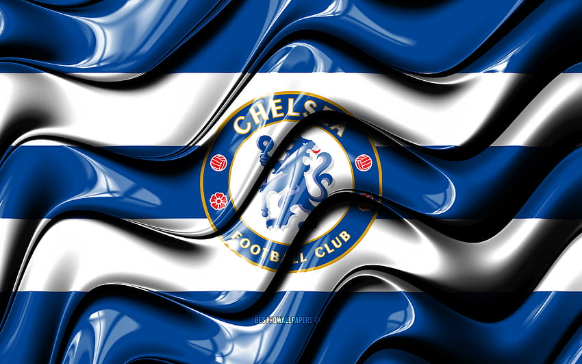 Bandiera del Chelsea, onde 3D blu e bianche, Premier League, squadra di calcio inglese, calcio, logo del Chelsea, Chelsea FC, calcio Sfondo HD