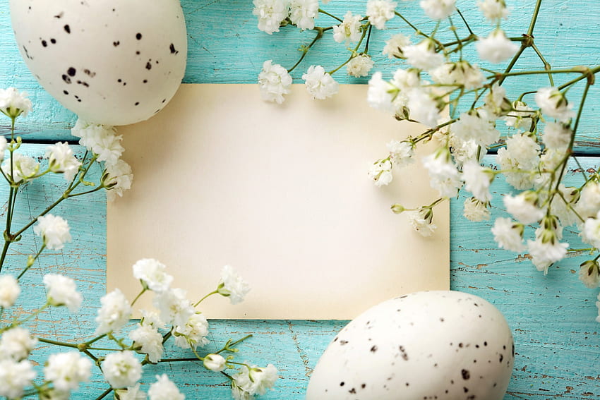 Pascua, azul, pastel, flores, huevos. fondo de pantalla