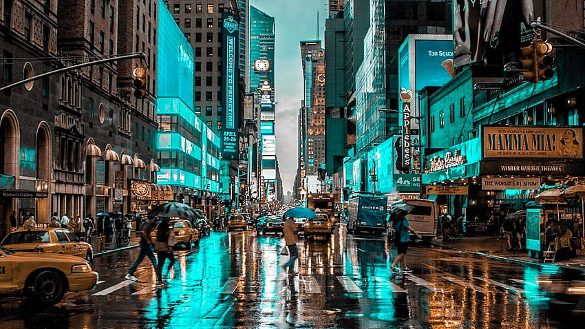 Regnerische New Yorker Straße, regnerische Stadt HD-Hintergrundbild