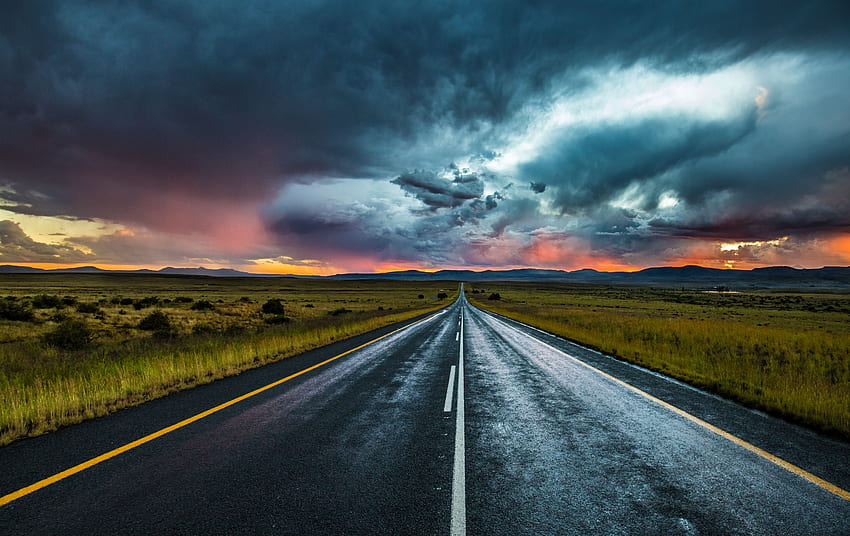 natureza, nuvens, horizonte, estrada, marcação, noite papel de parede HD