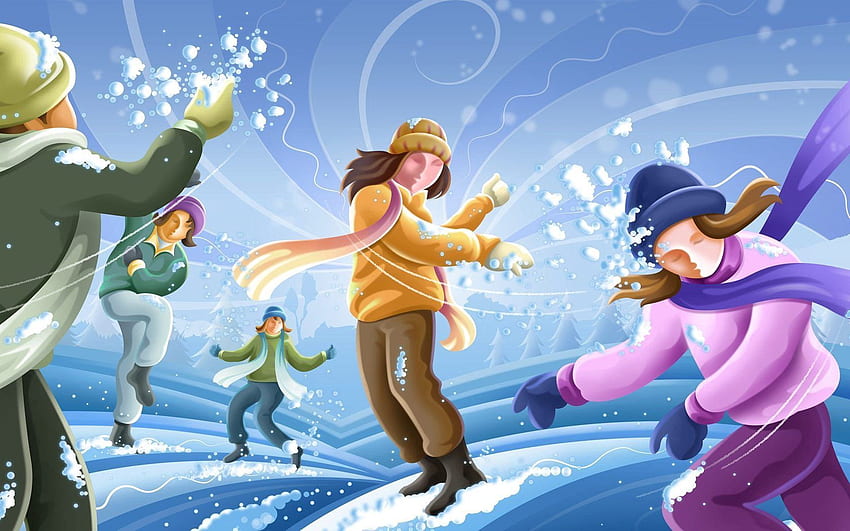 People, Winter, Art, Drifts, Positive, Joy, Scarves, Snowballs, Snowball Fight HD wallpaper