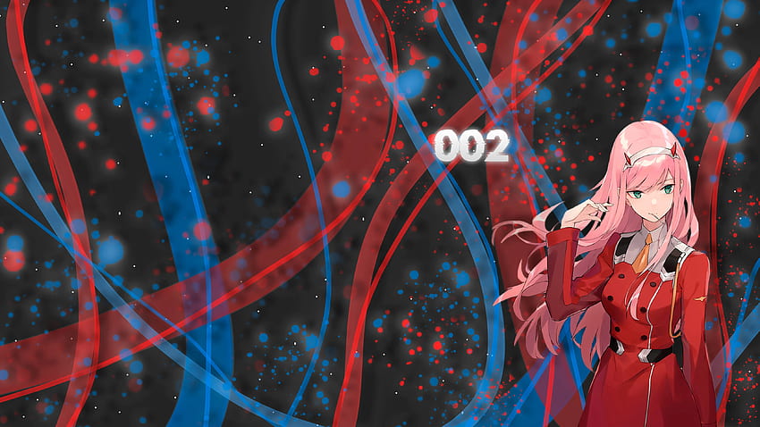 darling in the franxx pembe saç sıfır iki siyah arka plan ile mavi ve kırmızı ve noktalar anime , Red and Blue Anime HD duvar kağıdı