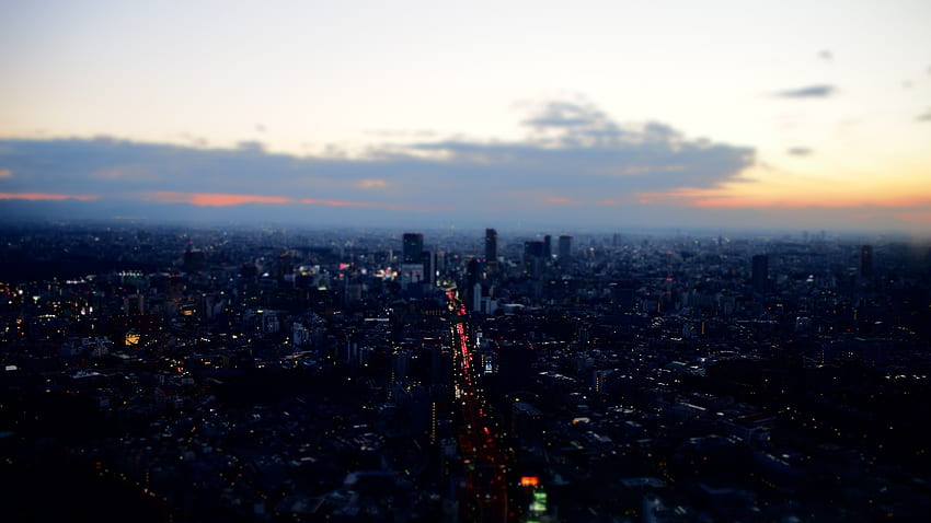 токио пейзаж япония залез наклон изместване HD тапет
