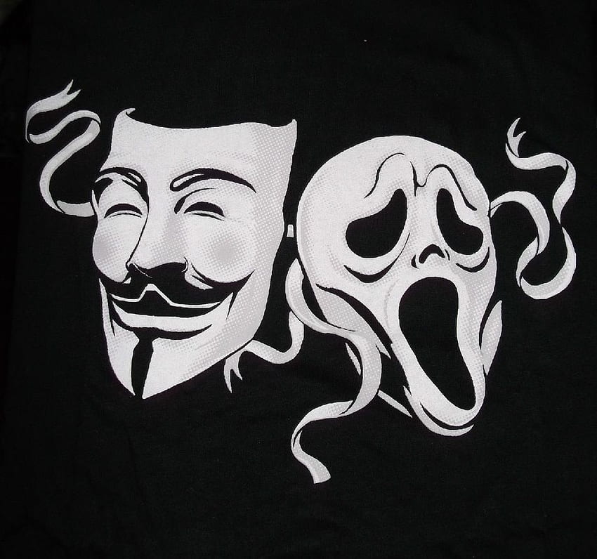 Komödie & Tragödie (Scream Ghostface & V wie Vendetta) T-Shirt (Größe=Medium) HD-Hintergrundbild