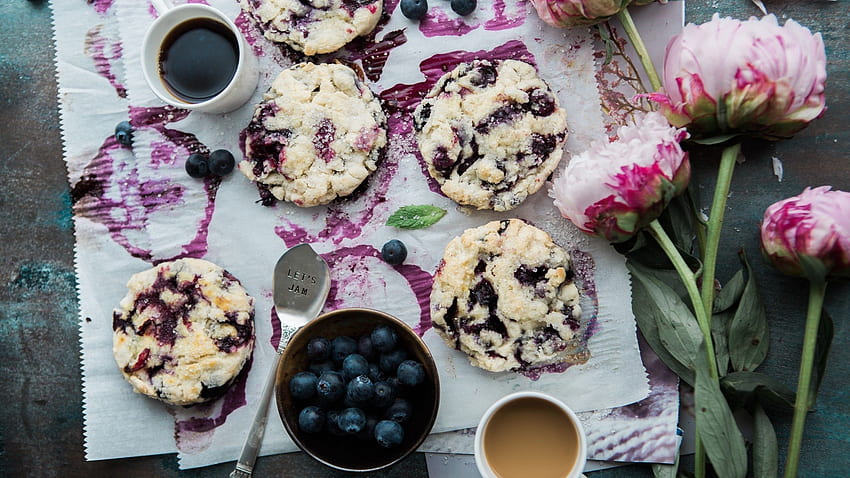 Cookies, Berries, Flowers, Biscuits, Dessert, Pastry, Coffee, Top View for iMac 27 inch HD wallpaper