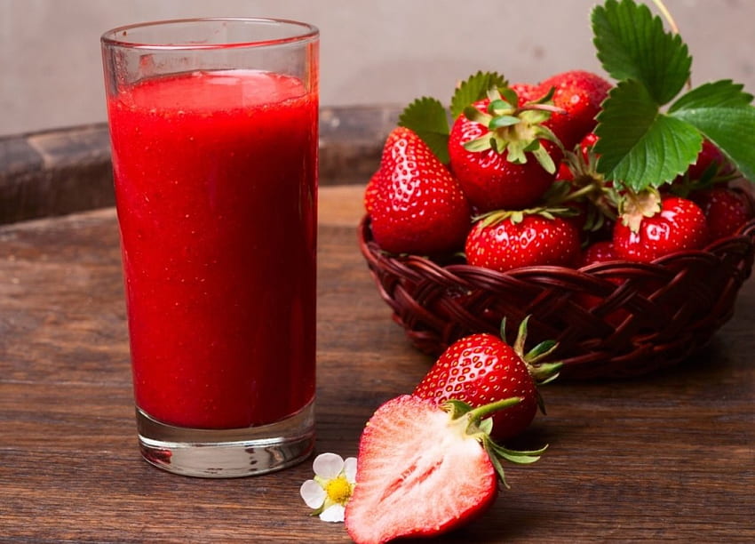 Strawberry Juice, glass, fruits, juice, food HD wallpaper