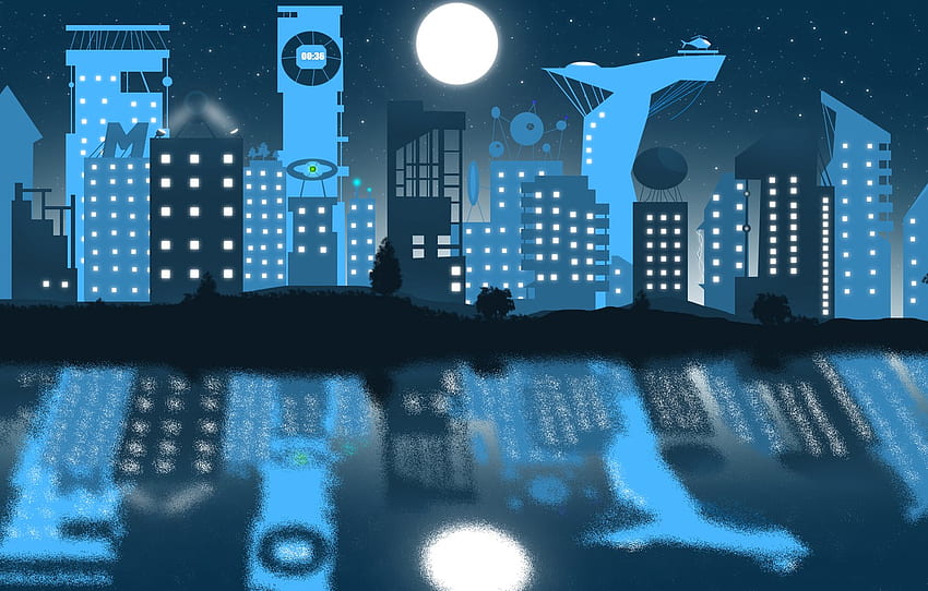 The City, Future, River, Fiction, Technology, Night City, Evolution, Hi Tech, The City Of The Future, Infrastructure, New Era, Our Future, Two Thousand Thirty, Night City Minimalism, Future Buildings, The Glow Of HD wallpaper