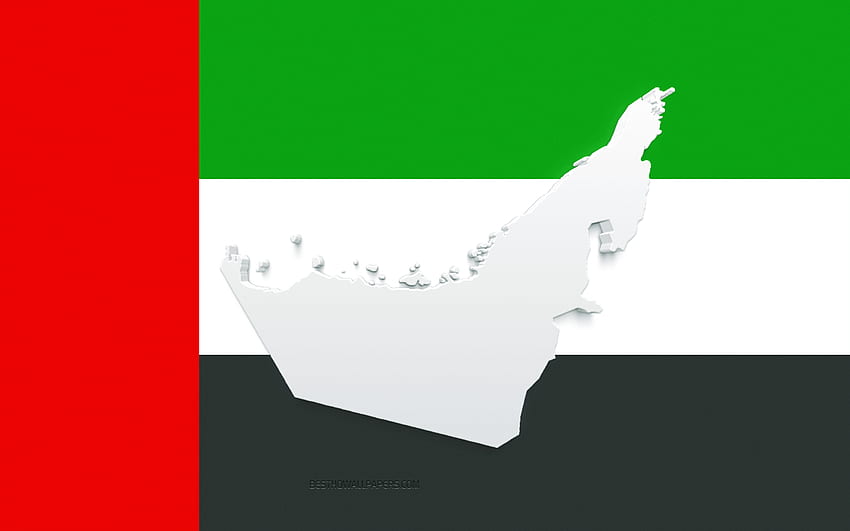 United Arab Emirates map silhouette, Flag of United Arab Emirates, silhouette on the flag, United Arab Emirates, 3d United Arab Emirates map silhouette, United Arab Emirates flag, United Arab Emirates 3d map HD wallpaper