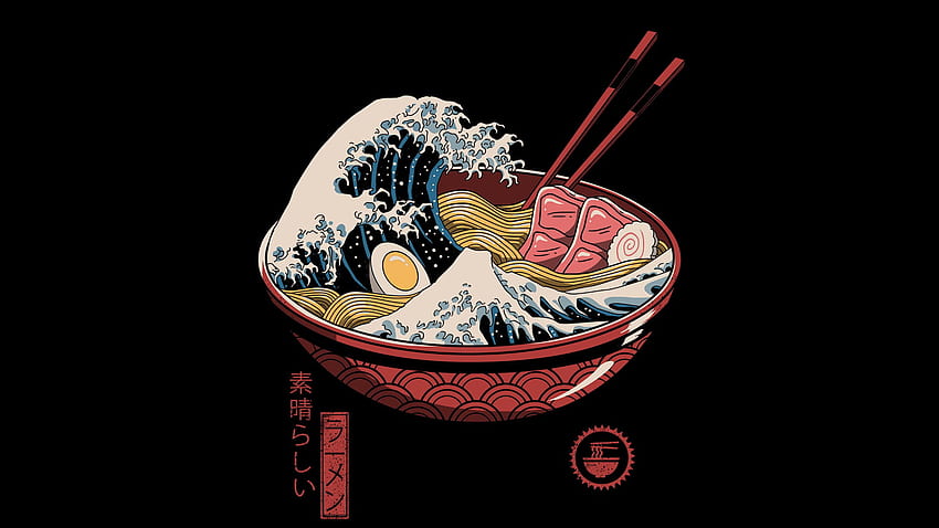 Ramen, waves, chopstick, chopsticks, eggs, Japanese, food, The Great Wave off Kanagawa • For You For & Mobile HD wallpaper