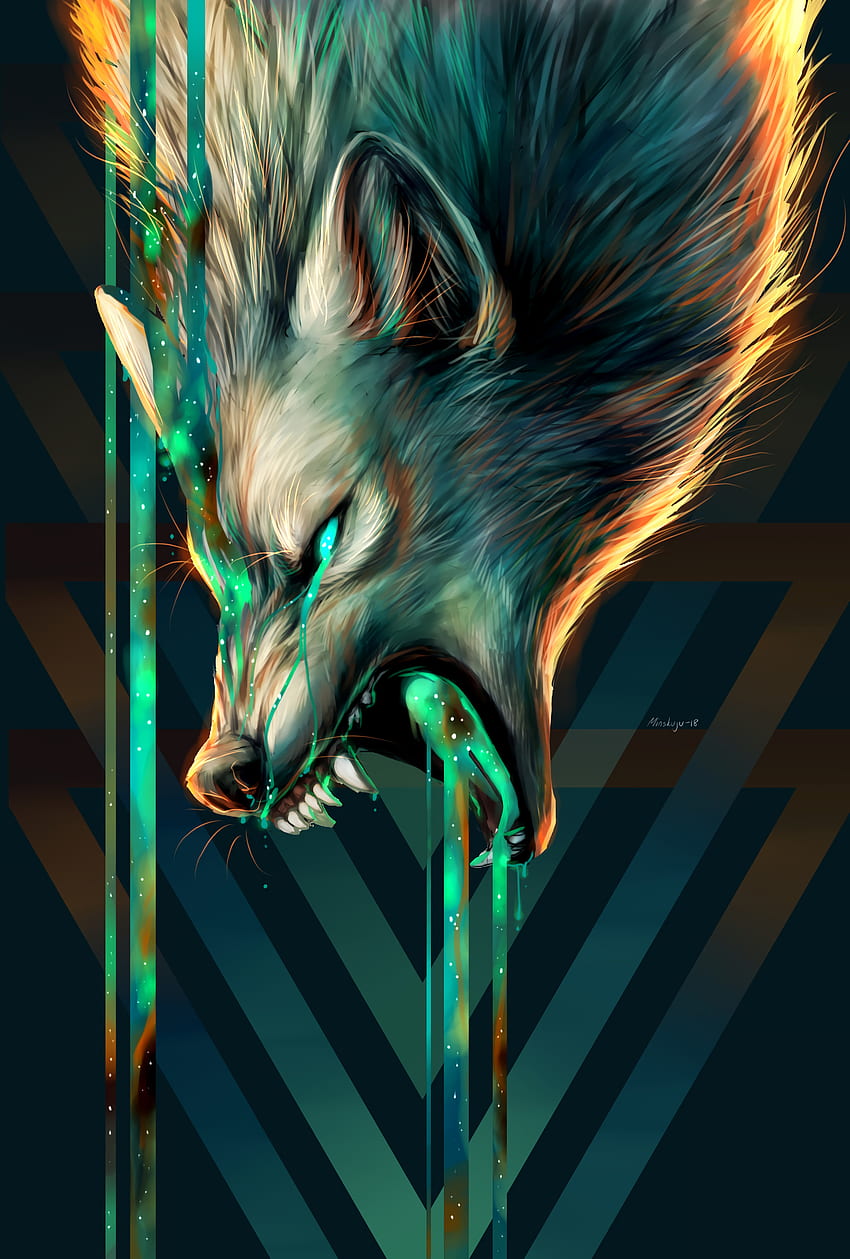 Art, Aggression, Grin, Wolf, Illusion HD phone wallpaper