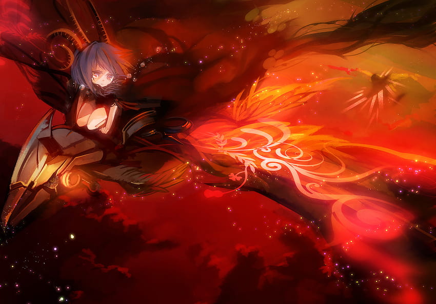 fire air, girl, anime, fire, red HD wallpaper