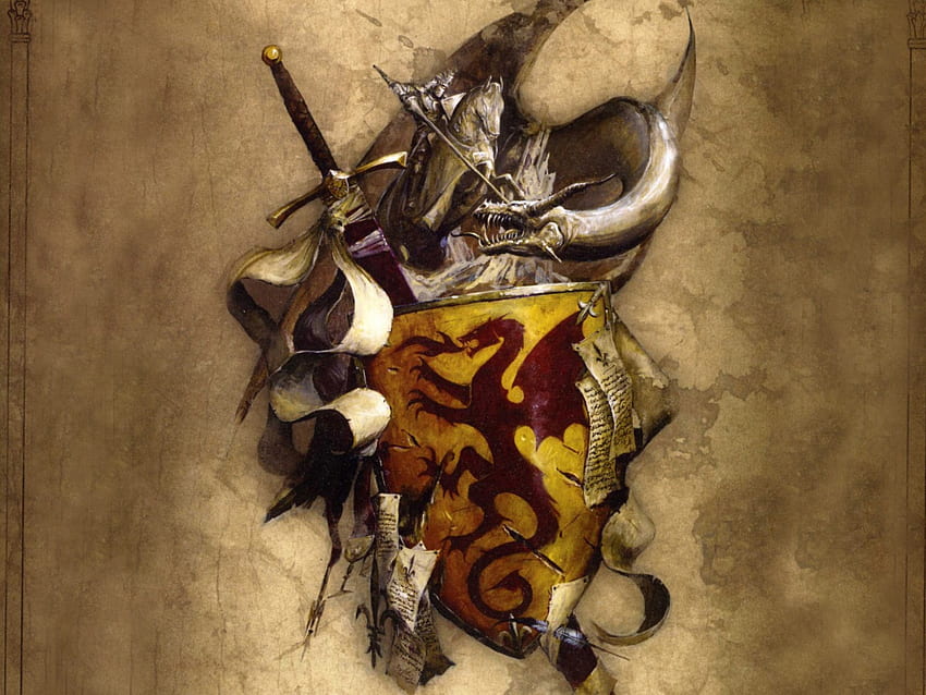騎士、盾、竜、馬 高画質の壁紙