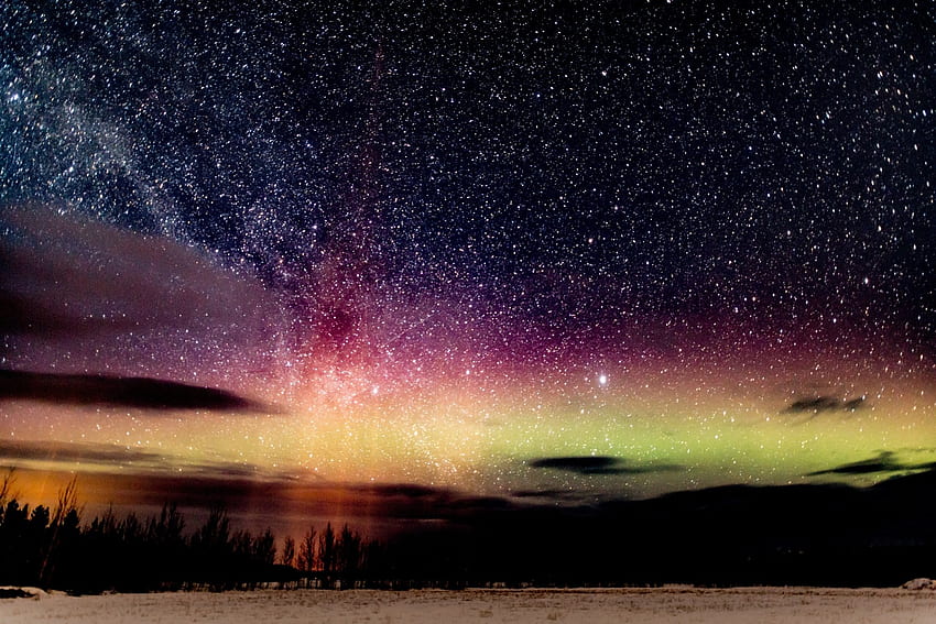 Aurora Borealis Evening Sky, Nights, Stars, Northern Lights, Landscape, Nature, Clouds, Sky HD wallpaper