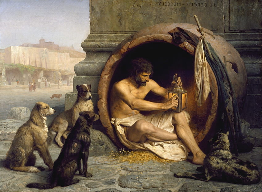 malarstwo diogenes jean leon gerome greccy filozofowie pies cynizm klasyczna sztuka siedząca / i mobilne tło, grecki olejny Tapeta HD