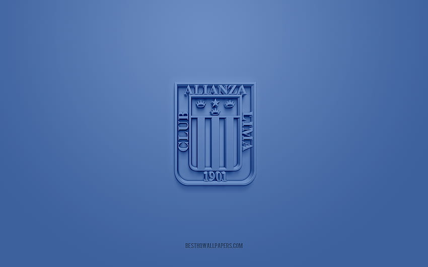クラブ アリアンサ リマ、創造的な 3 d ロゴ、青色の背景、ペルー プリメーラ ディビジョン、3 d エンブレム、ペルー サッカー クラブ、リマ、ペルー、3 d アート、リーガ 1、サッカー、クラブ アリアンサ リマ 3 d ロゴ 高画質の壁紙