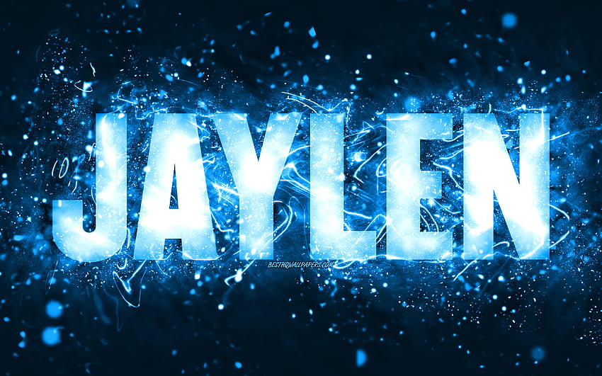 Happy Birtay Jaylen, , luzes neon azuis, nome Jaylen, criativo, Jaylen Happy Birtay, Jaylen Birtay, nomes masculinos americanos populares, com nome Jaylen, Jaylen papel de parede HD