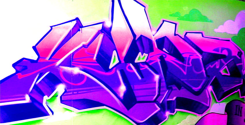 Graffiti, purple, cool, illuminous, green HD wallpaper
