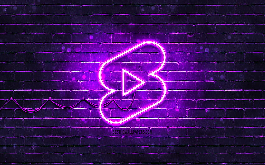Youtube shorts violet logo, , violet brickwall, Youtube shorts logo, social networks, Youtube shorts neon logo, Youtube shorts HD wallpaper