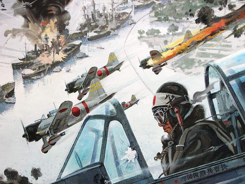 Pintura de aviões japoneses atacando na Segunda Guerra Mundial, Japão Segunda Guerra Mundial papel de parede HD