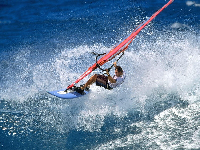 Sport, woda, morze, mężczyźni, windsurfing Tapeta HD