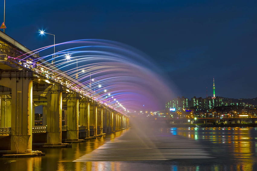 Night Life Tour In Seoul, Banpo Bridge Hd Wallpaper 