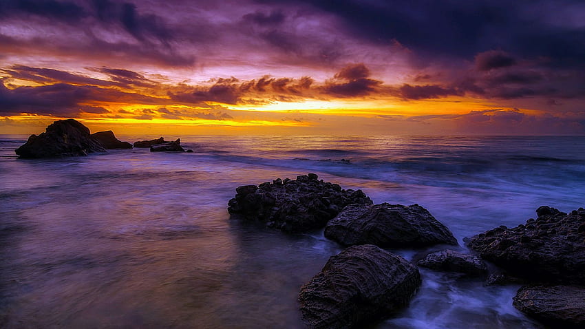 Costa Brava, İspanya, Gün batımı, kıyı, renkler, bulutlar, akdeniz, gökyüzü, kayalar HD duvar kağıdı