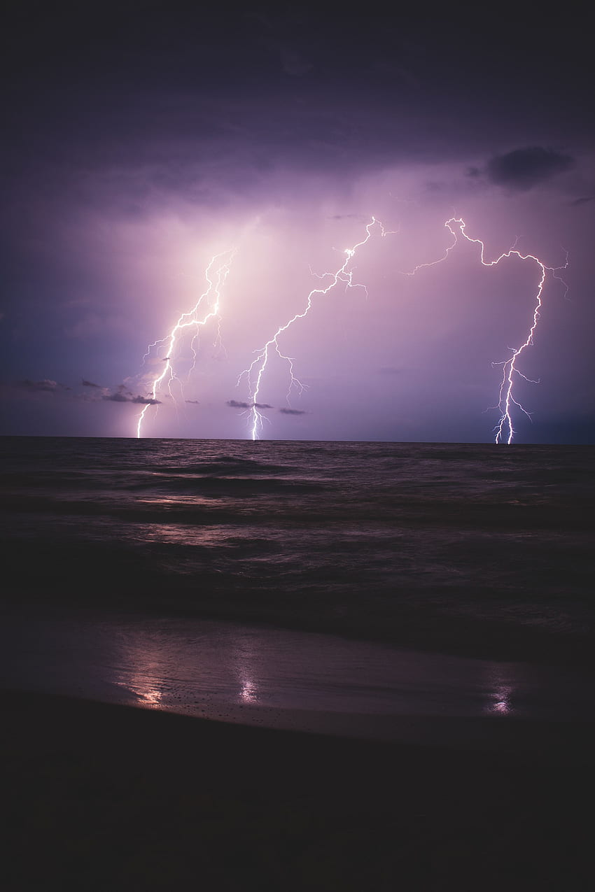 Natur, Meer, Nacht, Blitz, Horizont, Überwiegend bewölkt, Bedeckt HD-Handy-Hintergrundbild