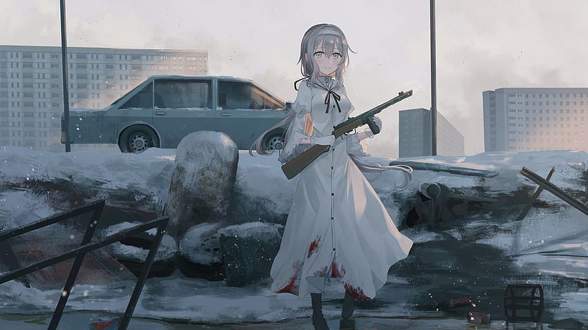 Anime Girl, White Coat, Boots, Snow, Winter, 1536X864 Winter HD wallpaper