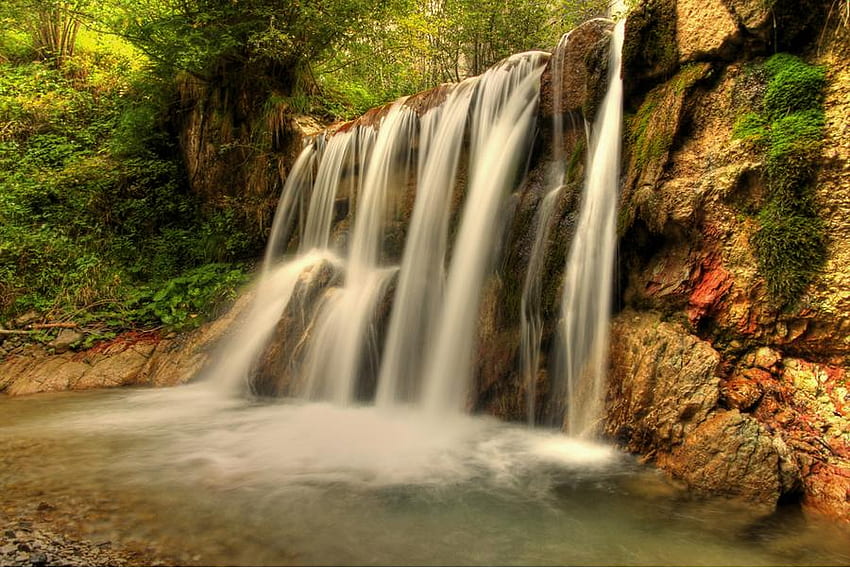 Waterfall, trees, nature, rocks HD wallpaper