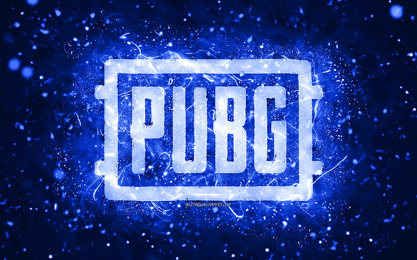 Тъмносиньо лого на Pubg, , тъмносини неонови светлини, PlayerUnknowns Battlegrounds, творчески, тъмносин абстрактен фон, лого на Pubg, онлайн игри, Pubg HD тапет