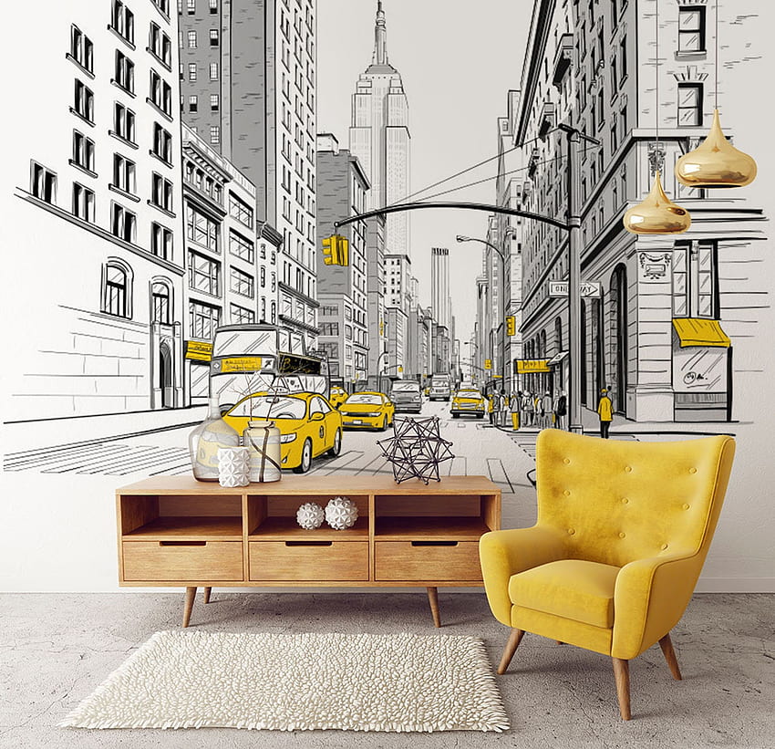 จิตรกรรมฝาผนัง New York -NYC แท็กซี่สีเหลือง, New York Illustration วอลล์เปเปอร์ HD