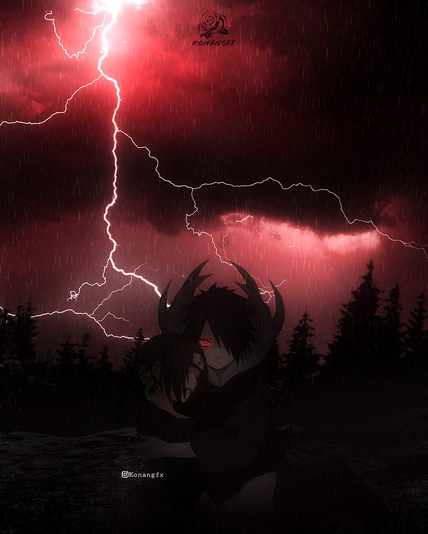 Obito und Rin, Blitz, Naruto, Uchiha, Sturm, Nacht, Naruto, Rot, Obito, Dunkel, Naruto Anime, Obito Uchiha HD-Handy-Hintergrundbild