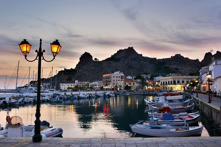 Yunanistan, deniz, mimari, lamba, Avrupa, yat limanı, doğa, gökyüzü, romantik, ihtişam, çare, gün batımı HD duvar kağıdı