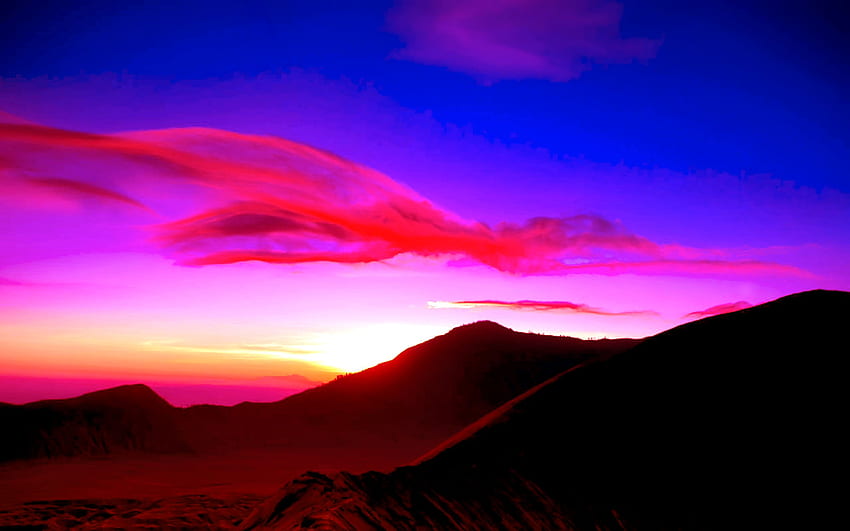 dari Earth Sunset dengan tag: Latar Belakang, Biru, Pink, Gunung, Matahari Terbenam, Awan, Langit, Magenta Wallpaper HD