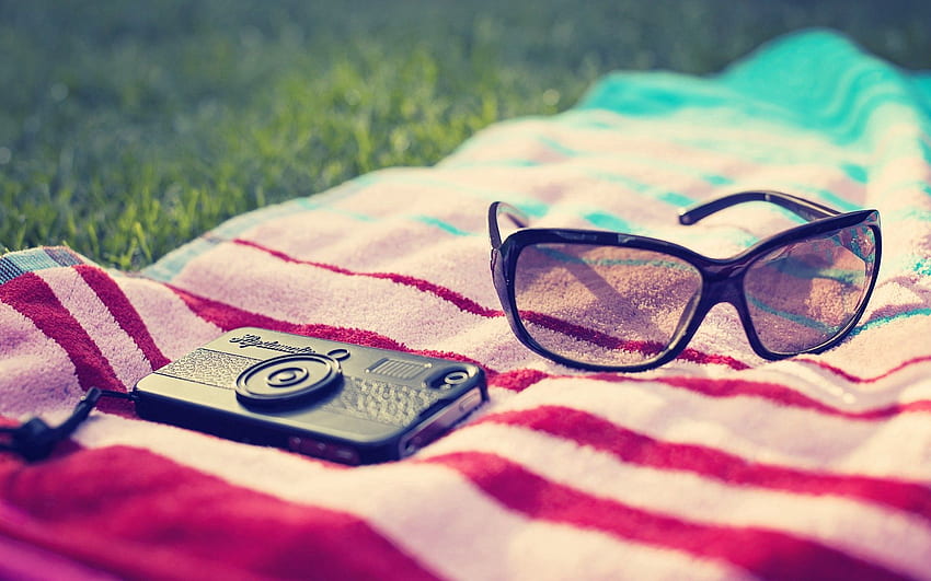 Beach, Summer, , , Glasses, Spectacles, Telephone, Towel, Towels HD wallpaper