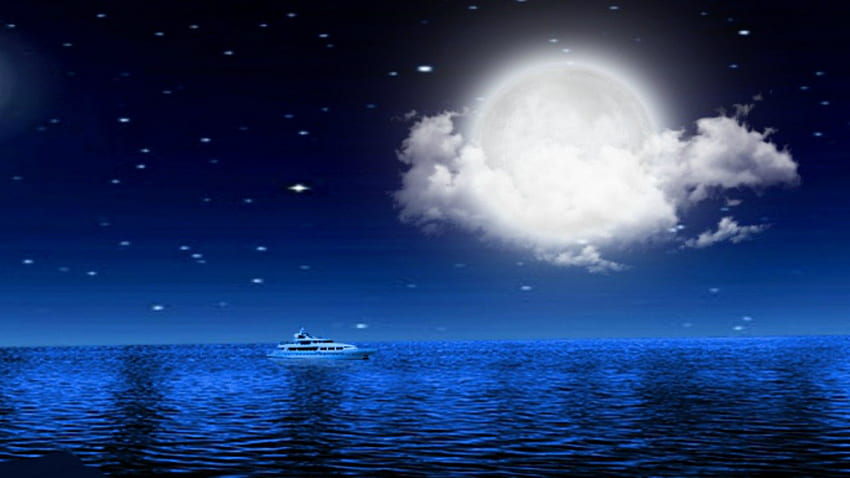 Sky: Night Ocean Star Beautiful Full Moon Sky Pics 16:9 高画質の壁紙