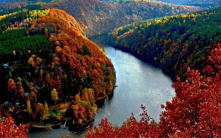 autumn river, river, autumn HD wallpaper