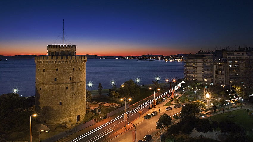 Tesalónica. Salónica, Grecia Noche fondo de pantalla
