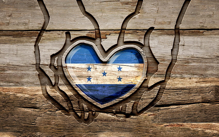 Kocham Honduras, , drewniane rzeźbione ręce, Dzień Hondurasu, Flaga Hondurasu, Flaga Hondurasu, Take care Honduras, kreatywny, Flaga Hondurasu, Flaga Hondurasu w ręku, rzeźbienie w drewnie, Kraje Ameryki Północnej, Honduras Tapeta HD