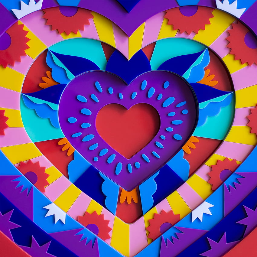 Love, heart colorful, 3D Acrylic multicolor art HD phone wallpaper