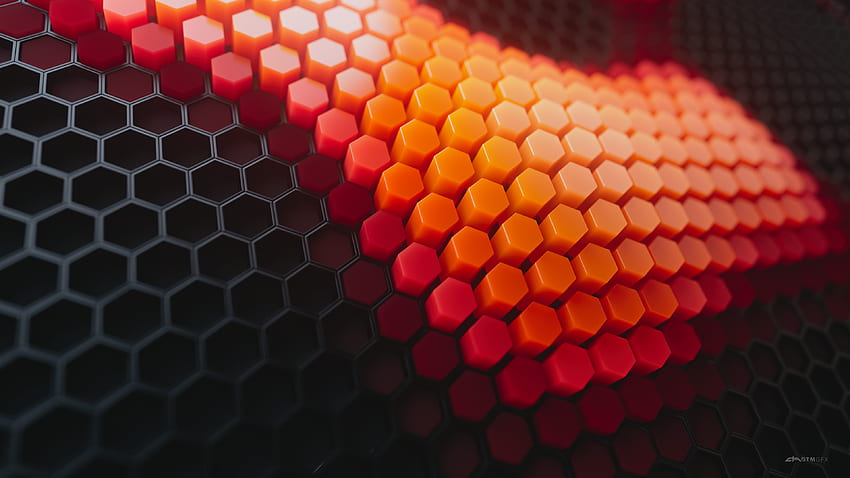 Hexagons , Patterns, Orange background, Orange blocks, Abstract, Red and Black Hexagon HD wallpaper