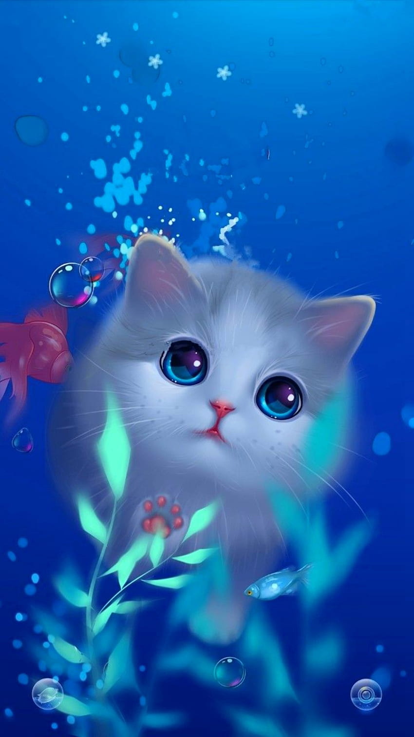 Gatto nell'oceano, bello, carino, gatti, blu, natura, gattini, carino, occhi Sfondo del telefono HD