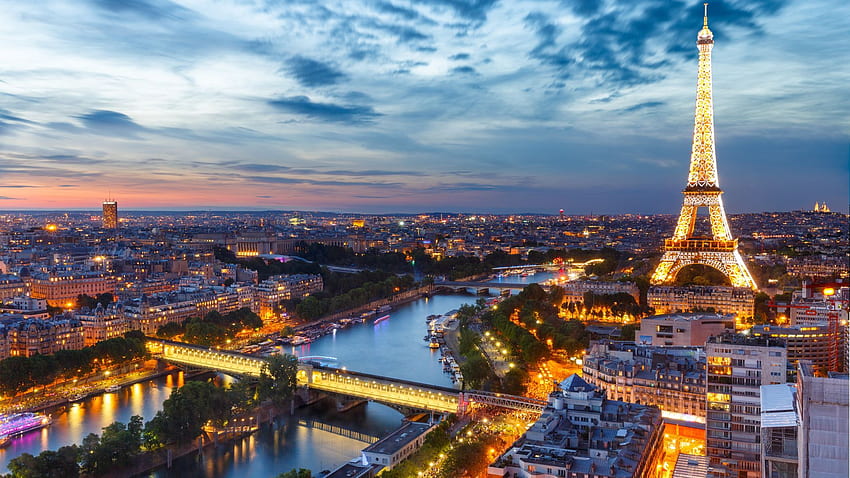 Vista della luce notturna di Parigi della Torre Eiffel Sfondo HD