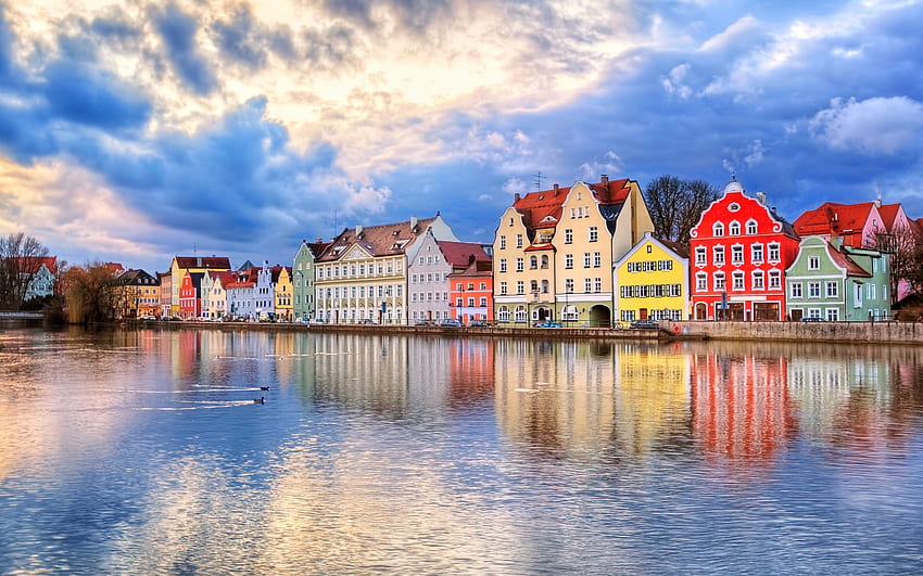Almanya'da bir göl kasabası, evler, Almanya, kasaba, göl HD duvar kağıdı
