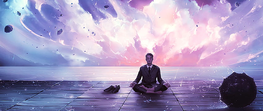 meditation, calmness, harmony, art, man, rain, eureka dual wide background, 2560X1080 PC HD wallpaper