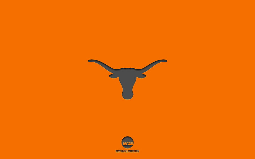 Texas Longhorns, pomarańczowe tło, drużyna futbolu amerykańskiego, emblemat Texas Longhorns, NCAA, Teksas, USA, futbol amerykański, logo Texas Longhorns Tapeta HD