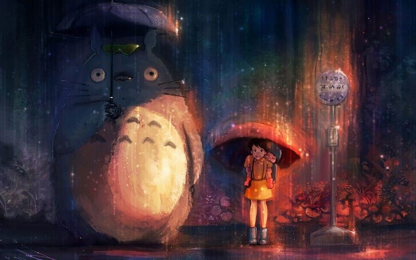 : boyama, anime, Totoro, Studio Ghibli, SANAT, karanlık, Studio Ghibli PC HD duvar kağıdı