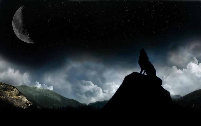 Moon Wolf, Lone Wolf Melolong di Bulan Wallpaper HD