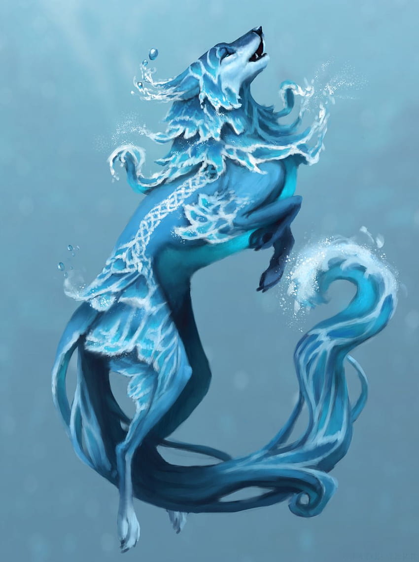 Wilk wodny. Sztuka mitycznych stworzeń, Fantastyczny wilk, Słodkie fantastyczne stworzenia Tapeta na telefon HD