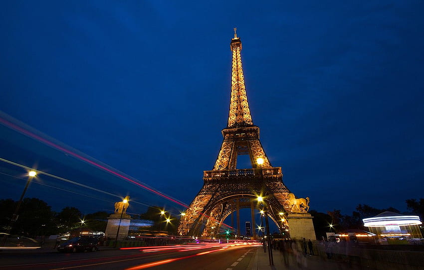 road, night, the city, people, France, Paris, Tour Eiffel HD wallpaper